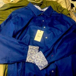 Robert Graham navy Windsor button down dress shirt. Brand new